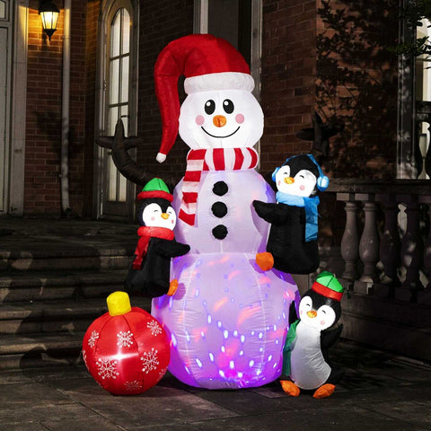 VIVOHOME 6ft Height Christmas Inflatable Snowman with Penguins and Ornment Colorful Rotating Led Lights