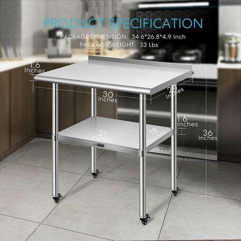 VIVOHOME Stainless Steel Work Table with Backsplash