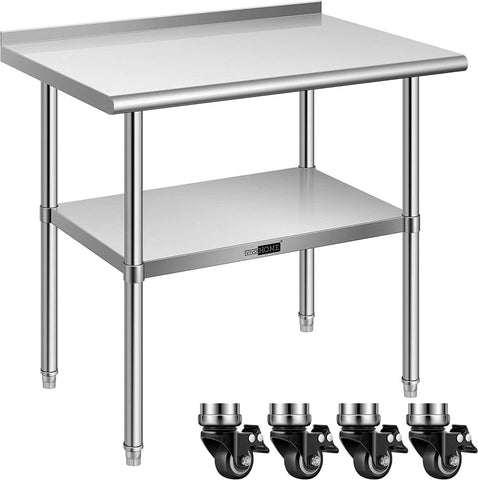 VIVOHOME Stainless Steel Work Table with Backsplash