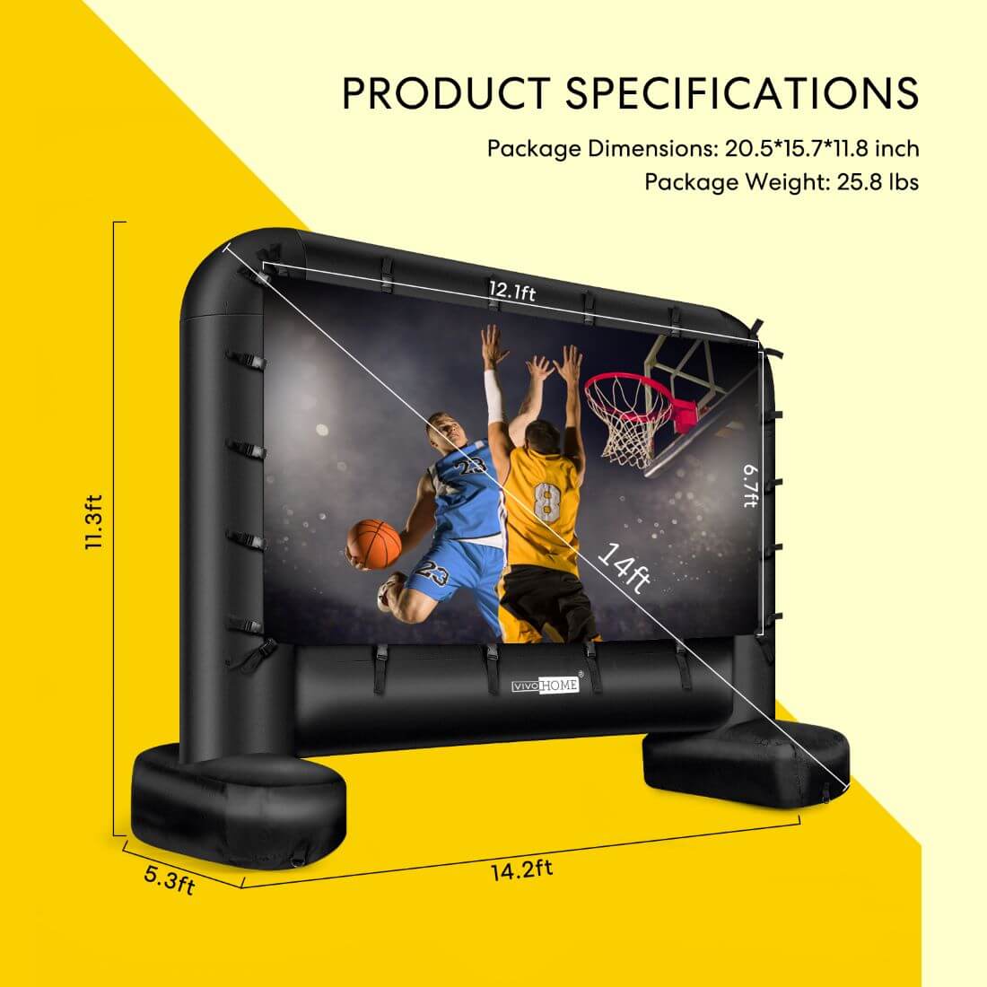 VIVOHOME 14 Feet Indoor and Outdoor Inflatable Blow up Mega Movie Projector Screen with Carry Bag for Front and Rear Projection