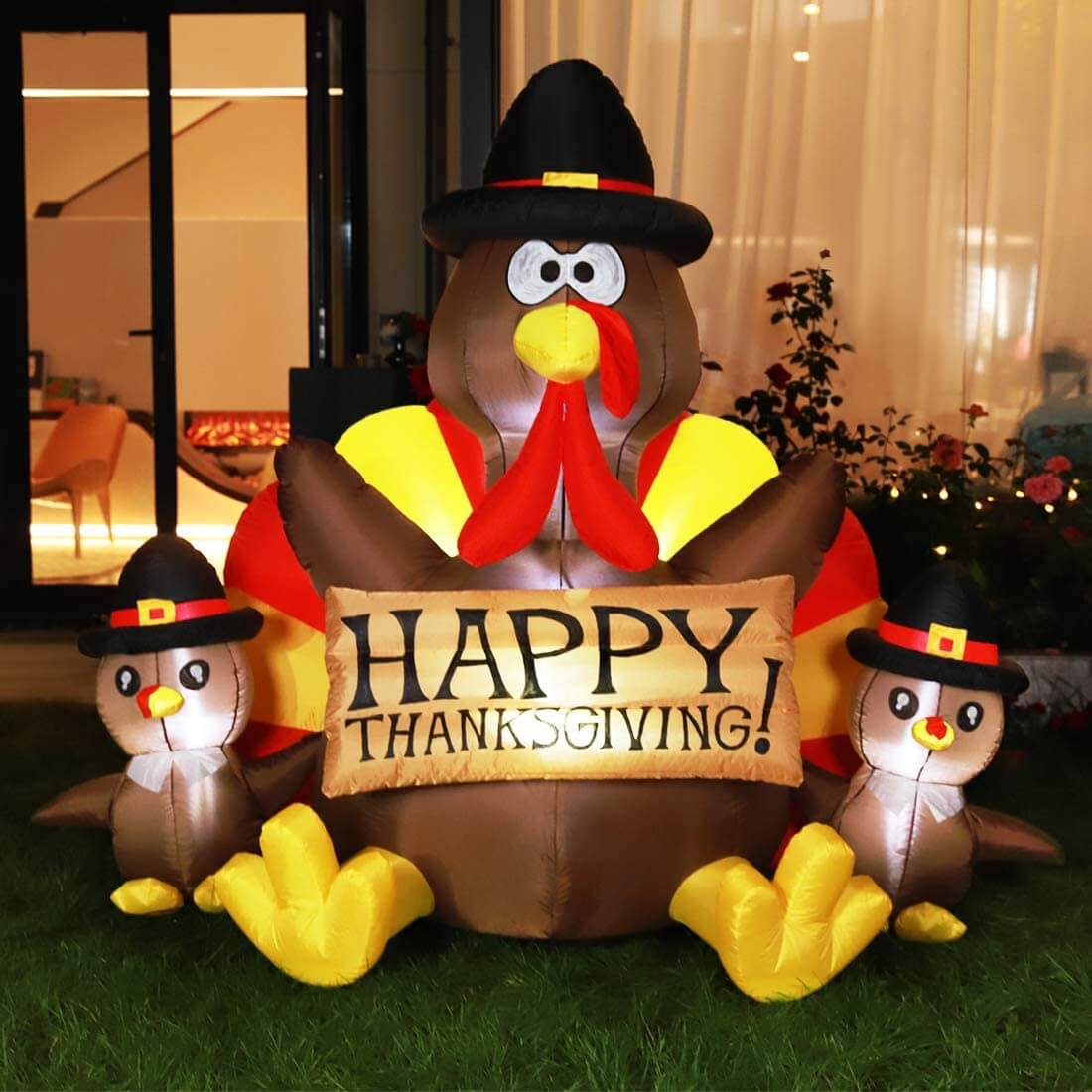 VIVOHOME 6ft Height Happy Thanksgiving Inflatable LED Lighted Turkey Family Blow up Outdoor Lawn Yard Decoration