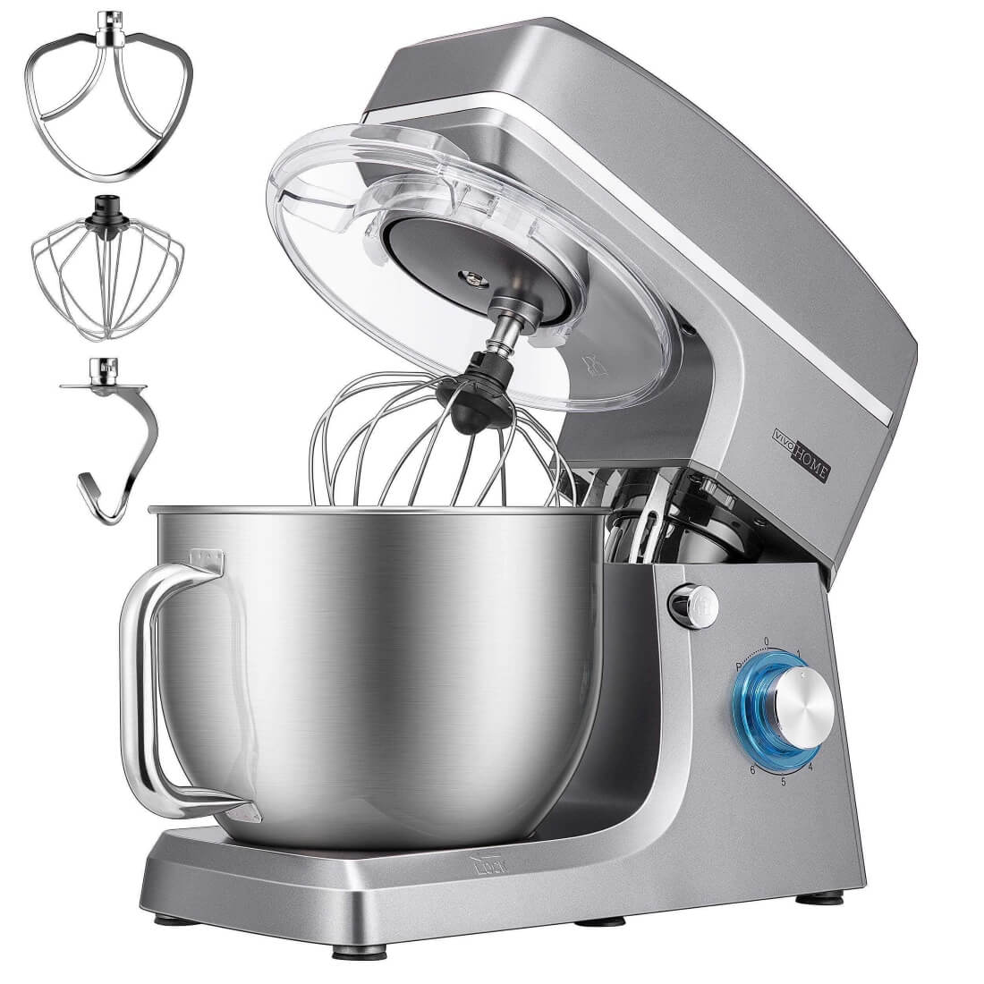 VIVOHOME 7.5 Quart Stand Mixer, 660W 6-Speed Tilt-Head Kitchen Electric Food Mixer with Beater, Dough Hook and Wire Whip, Iron Gray