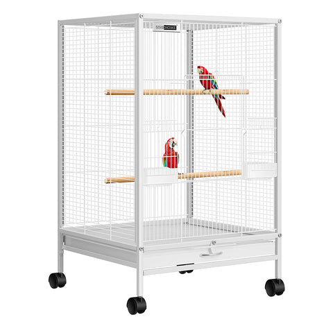 VIVOHOME 30 Inch Height Wrought Iron Bird Cage with Rolling Stand for Parrots Conure Lovebird Cockatiel White