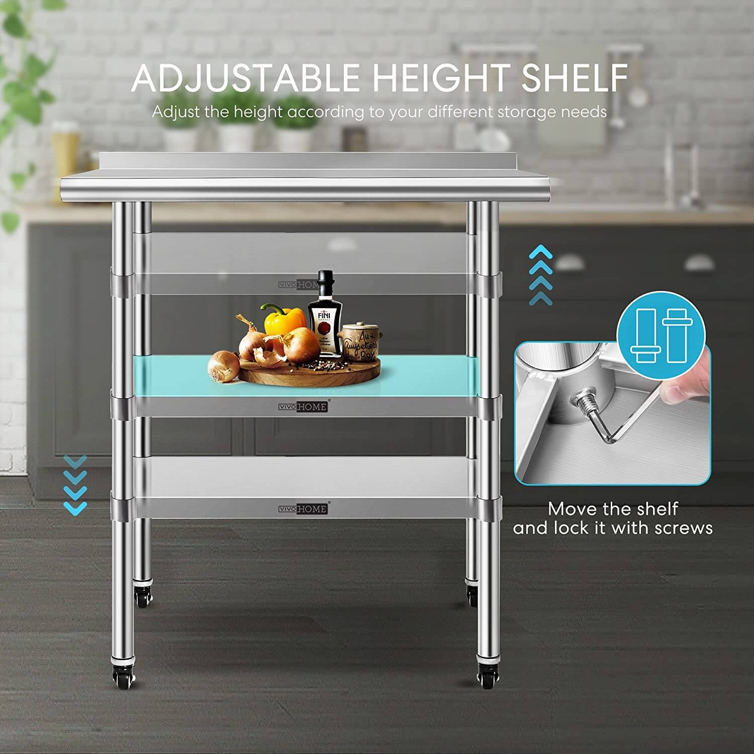 VIVOHOME Stainless Steel Work Table with Backsplash