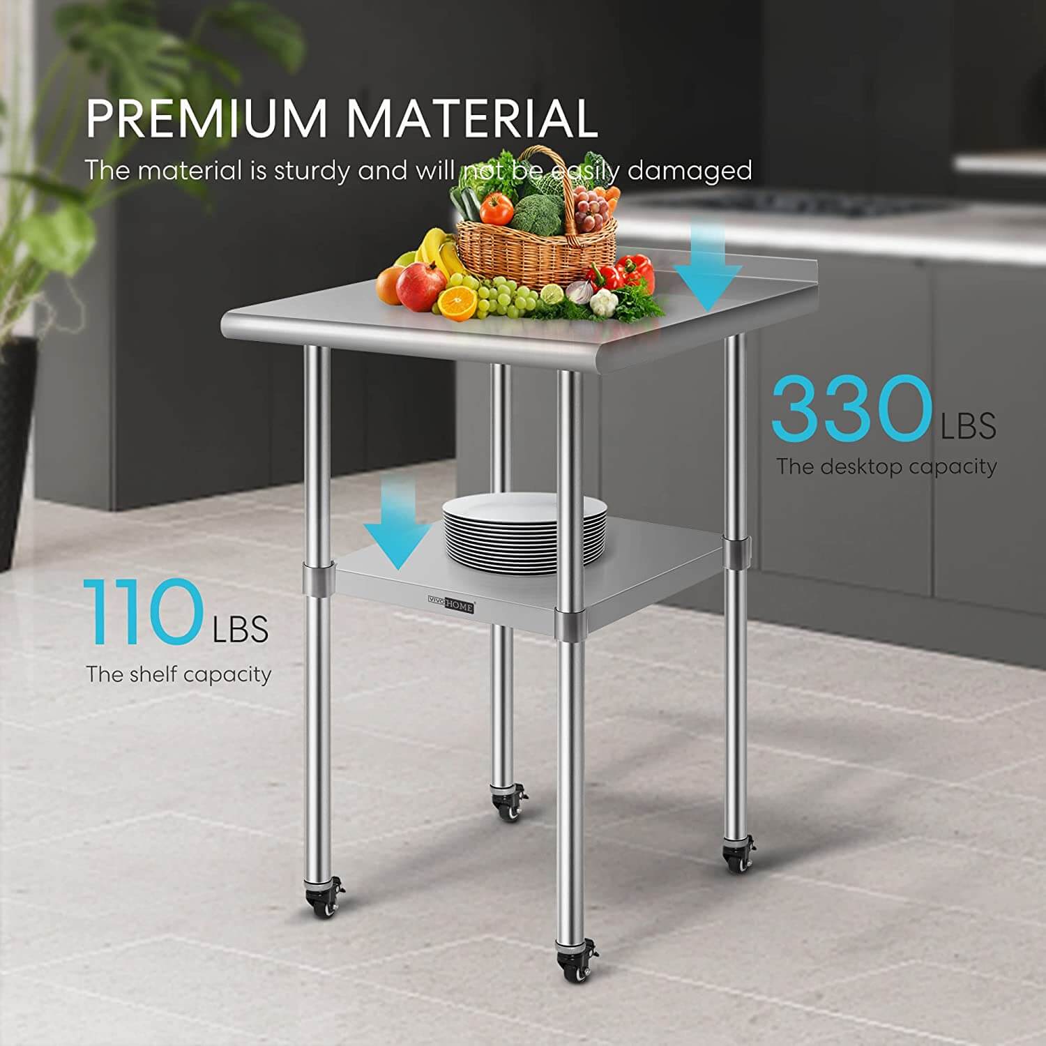 VIVOHOME Stainless Steel Work Table with Backsplash