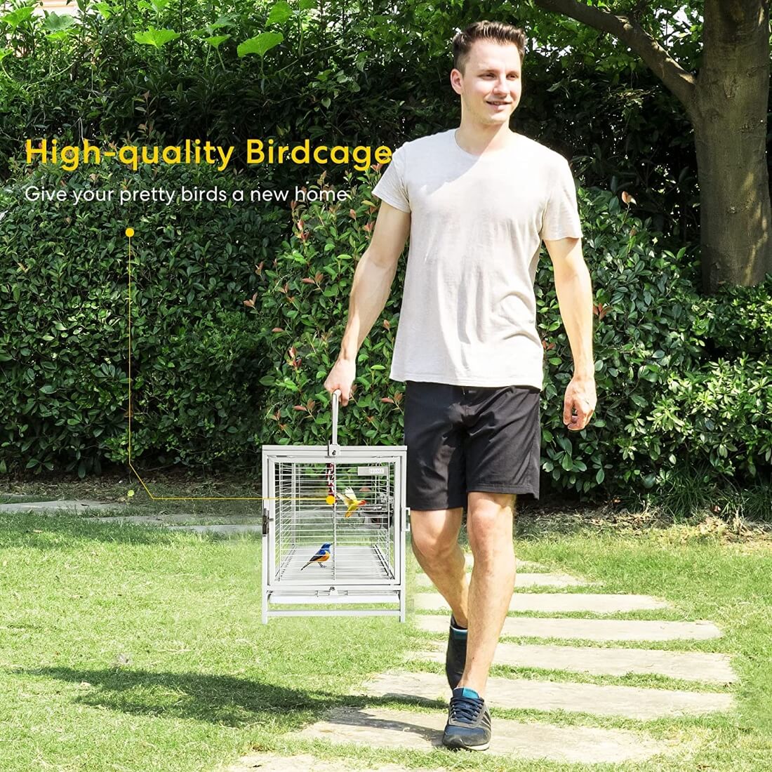 VIVOHOME 19 Inch Wrought Iron Bird Travel Carrier Cage for Parrots Conures Lovebird Cockatiel Parakeets