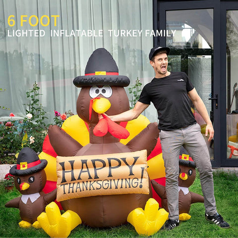 VIVOHOME 6ft Height Happy Thanksgiving Inflatable LED Lighted Turkey Family Blow up Outdoor Lawn Yard Decoration