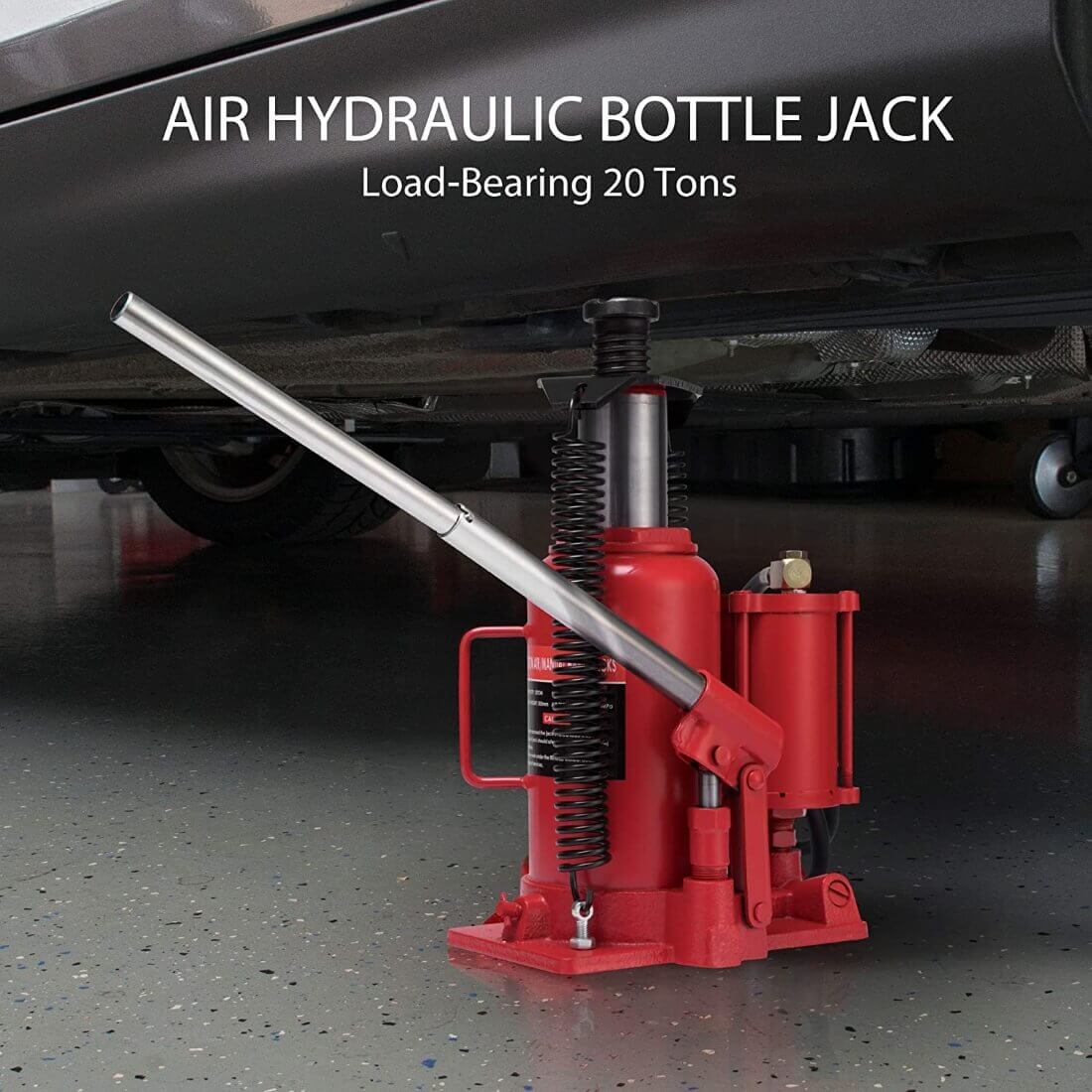 SPECSTAR Pneumatic Air Hydraulic Bottle Jack with Manual Hand Pump 20 Ton Heavy Duty Auto Truck Travel Trailer Repair Lift Red