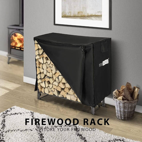 VIVOHOME 4ft Heavy Duty Indoor Outdoor Firewood Storage Log Rack with Cover Combo Set Black