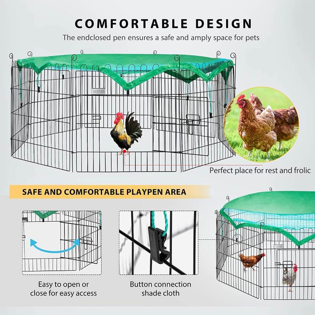  DEStar 8 Panel Foldable Outdoor Backyard Metal Coop Chicken Cage Enclosure Duck Rabbit Cat Crate Playpen Exercise Pen with Weather Proof Cover