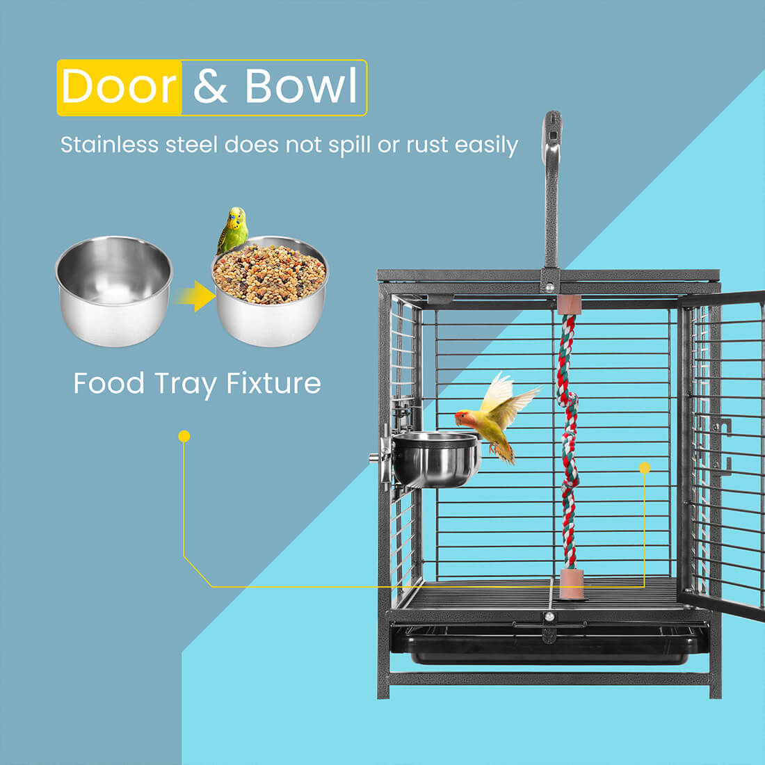 VIVOHOME 19 Inch Wrought Iron Bird Travel Carrier Cage for Parrots Conures Lovebird Cockatiel Parakeets