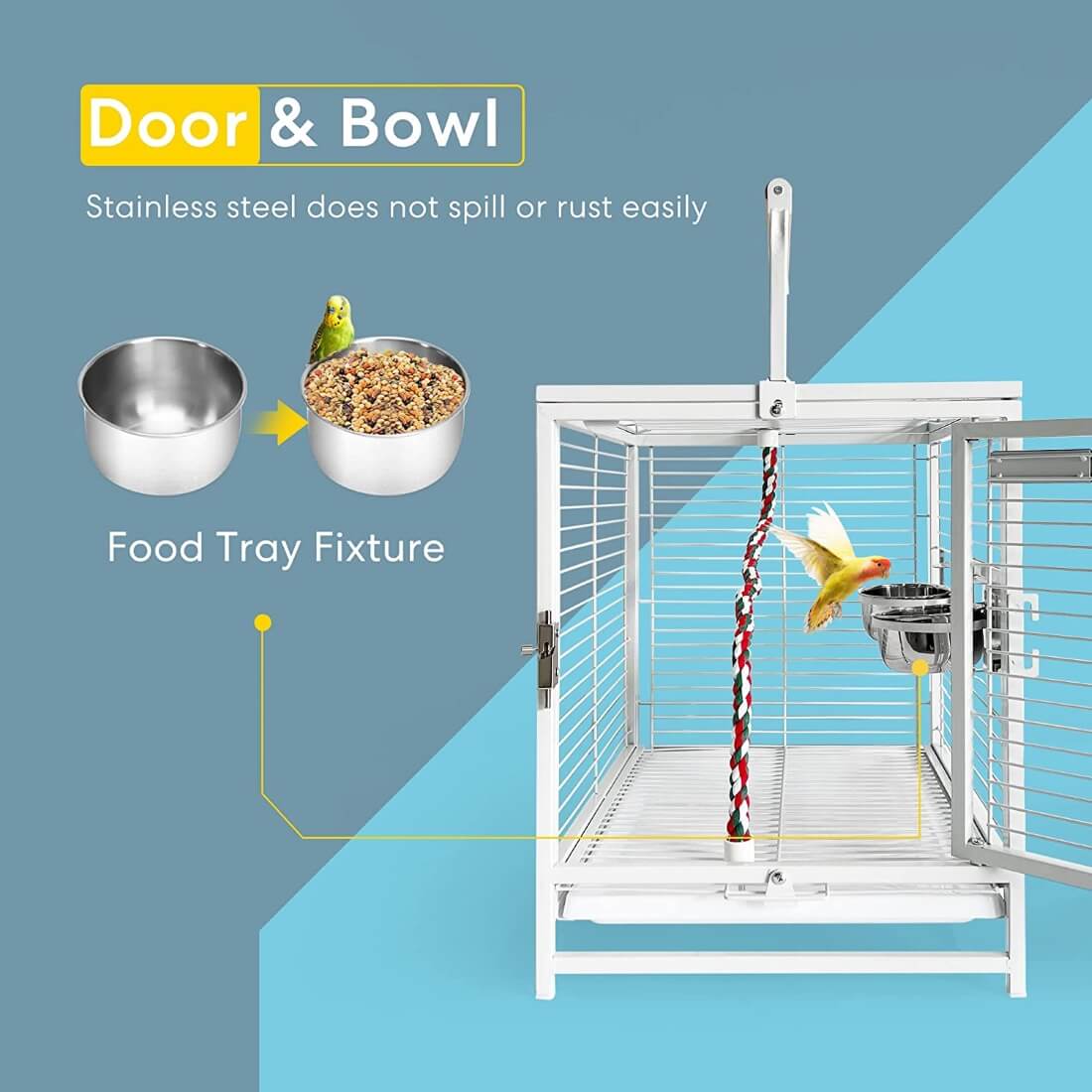 VIVOHOME 19 Inch Wrought Iron Bird Travel Carrier Cage for Parrots Conures Lovebird Cockatiel Parakeets