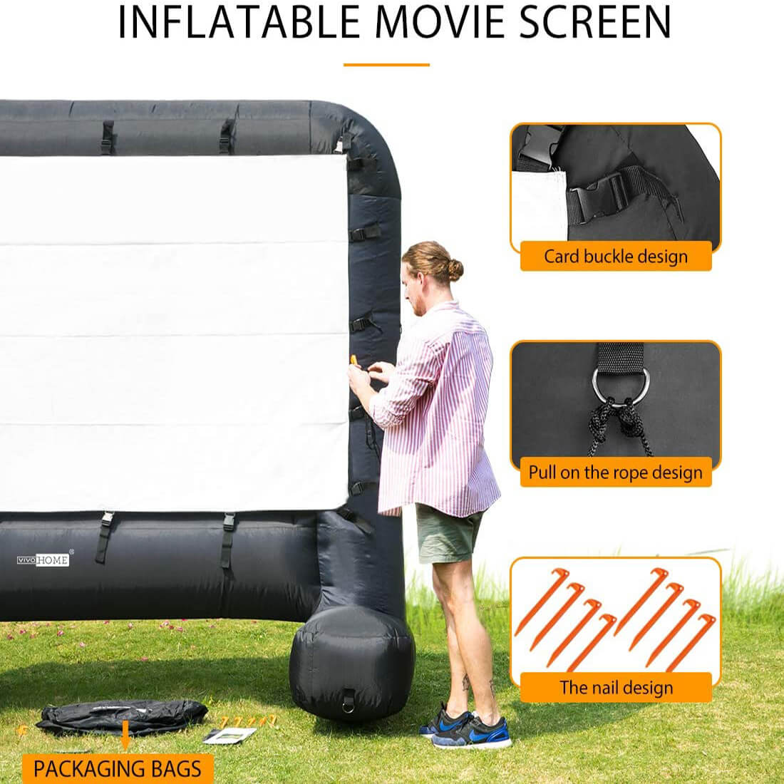 VIVOHOME 18 Feet Indoor and Outdoor Inflatable Blow up Mega Movie Projector Screen with Carry Bag for Front and Rear Projection