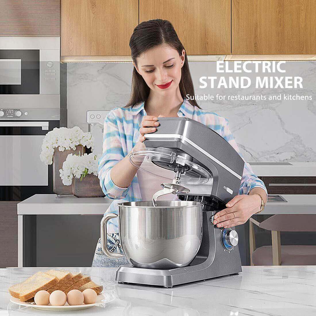 VIVOHOME 7.5 Quart Stand Mixer, 660W 6-Speed Tilt-Head Kitchen Electric Food Mixer with Beater, Dough Hook and Wire Whip, Iron Gray