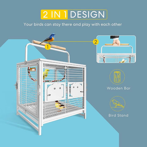 VIVOHOME 19 Inch Wrought Iron Bird Travel Carrier Cage for Parrots Conures Lovebird Cockatiel Parakeets