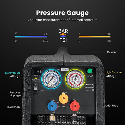 VIVOHOME Refrigerant Recovery Machine R1234YF 1 HP Dual Cylinder Portable