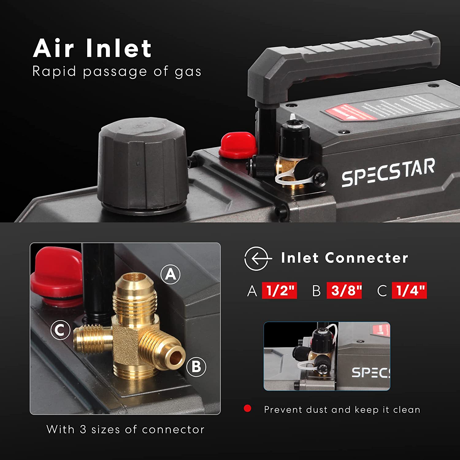 SPECSTAR 9.6 CFM 1 HP Dual-Stage Rotary Vane HVAC Air Vacuum Pump