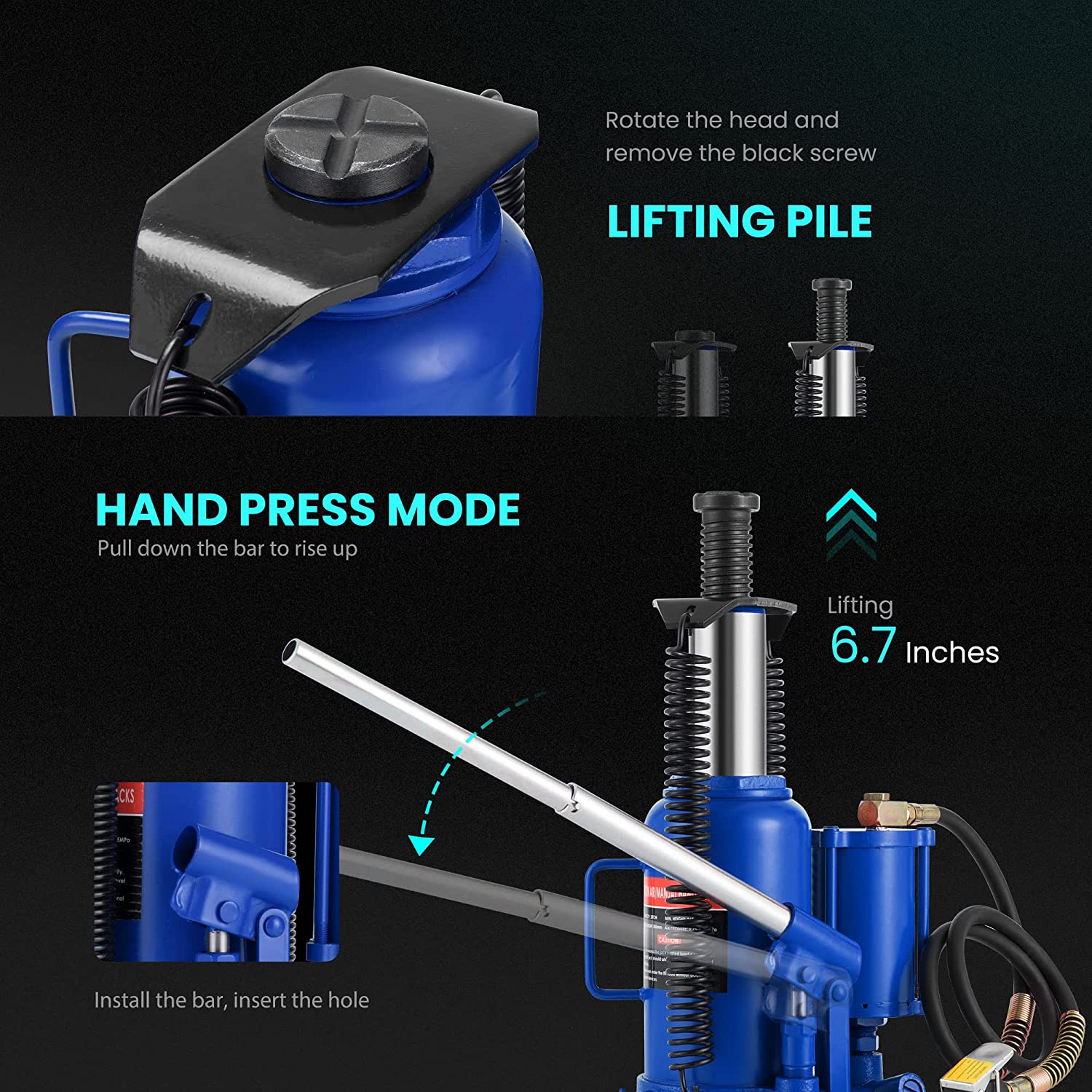 SPECSTAR Air Hydraulic Bottle Jack with Manual Hand Pump