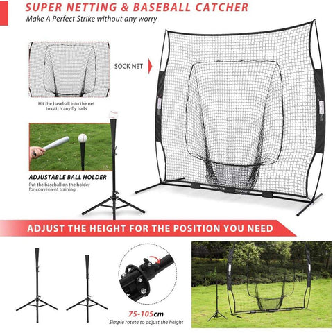 VIVOHOME 7 x 7 Feet Baseball Backstop Softball Practice Net with Strike Zone Target Tee and Carry Bag for Batting Hitting and Pitching