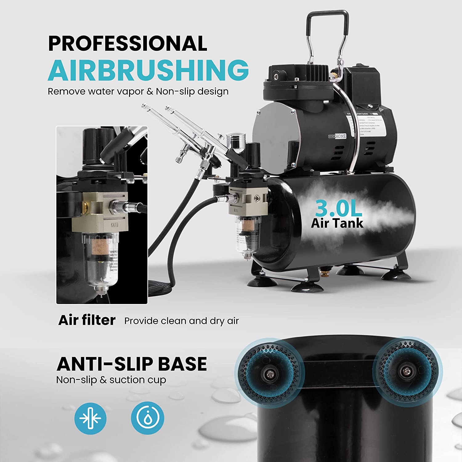 VIVOHOME Airbrush Kit with 1/5 HP Professional Air Compressor with 3L Tank