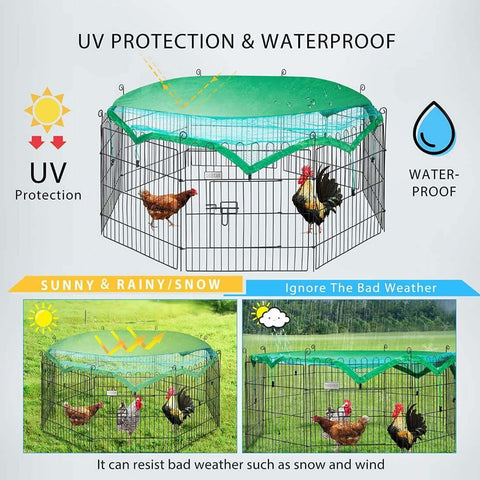  DEStar 8 Panel Foldable Outdoor Backyard Metal Coop Chicken Cage Enclosure Duck Rabbit Cat Crate Playpen Exercise Pen with Weather Proof Cover