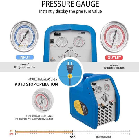 VIVOHOME Refrigerant Recovery Machine 110-120V AC 60Hz 3/4HP Single Cylinder