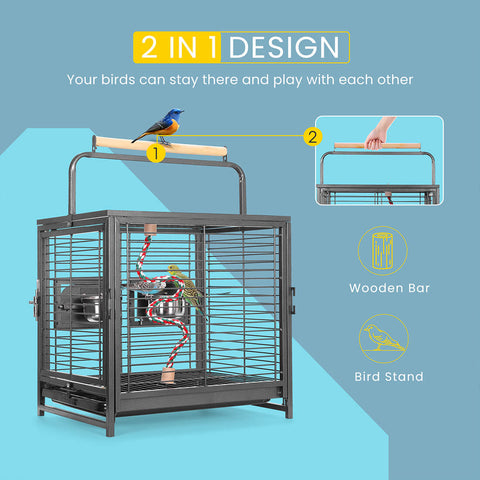 VIVOHOME 19 Inch Wrought Iron Bird Travel Carrier Cage for Parrots Conures Lovebird Cockatiel Parakeets