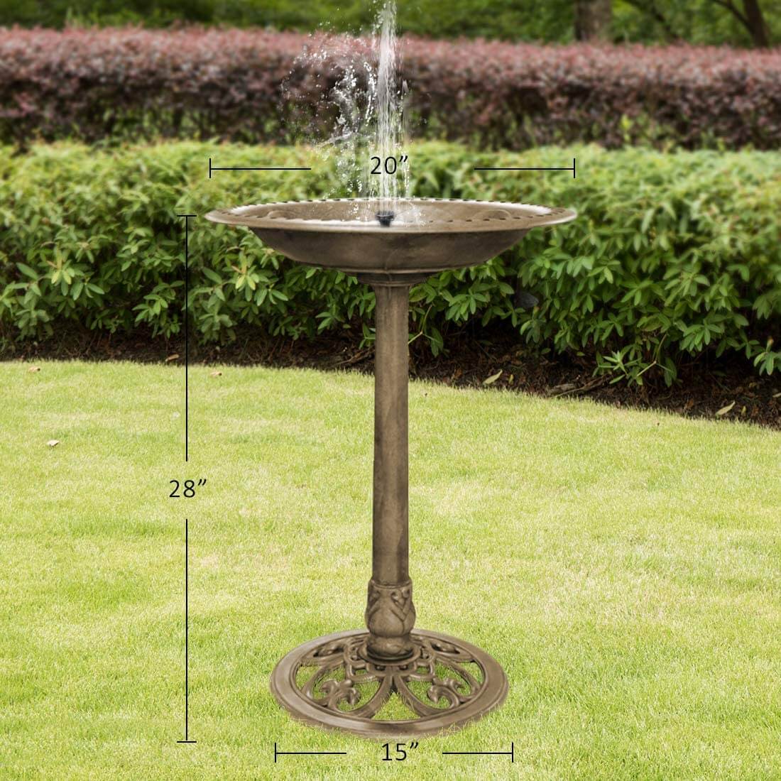 VIVOHOME Polyresin Antique Outdoor Copper Garden Bird Bath and Solar Powered Round Pond Fountain Combo Set