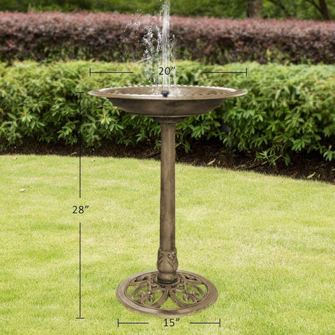 VIVOHOME Polyresin Antique Outdoor Copper Garden Bird Bath and Solar Powered Round Pond Fountain Combo Set