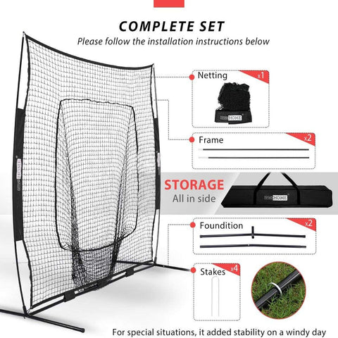 VIVOHOME 7 x 7 Feet Baseball Backstop Softball Practice Net with Strike Zone Target Tee and Carry Bag for Batting Hitting and Pitching