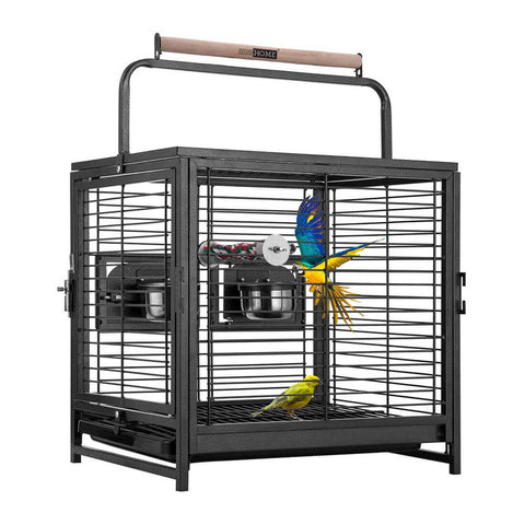 VIVOHOME 19 Inch Wrought Iron Bird Travel Carrier Cage for Parrots Conures Lovebird Cockatiel Parakeets