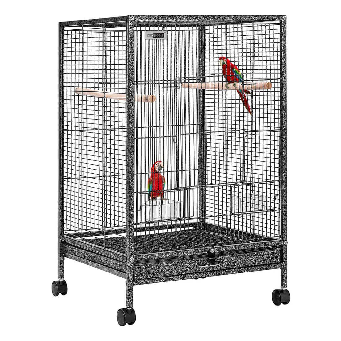 VIVOHOME 30 Inch Height Wrought Iron Bird Cage with Rolling Stand for Parrots Conure Lovebird Cockatiel Black