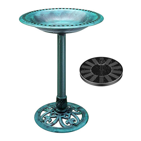 VIVOHOME Polyresin Antique Outdoor Green Garden Bird Bath and Solar Powered Round Pond Fountain Combo Set