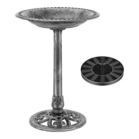 VIVOHOME Polyresin Antique Outdoor Gray Garden Bird Bath and Solar Powered Round Pond Fountain Combo Set