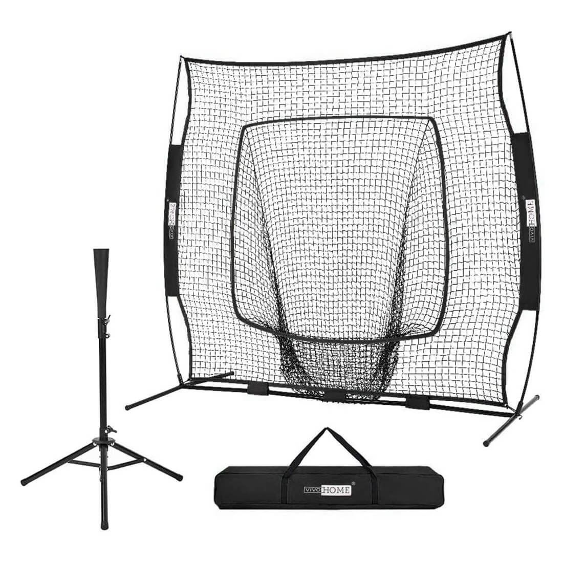 VIVOHOME 7 x 7 Feet Baseball Backstop Softball Practice Net with Strike Zone Target Tee and Carry Bag for Batting Hitting and Pitching