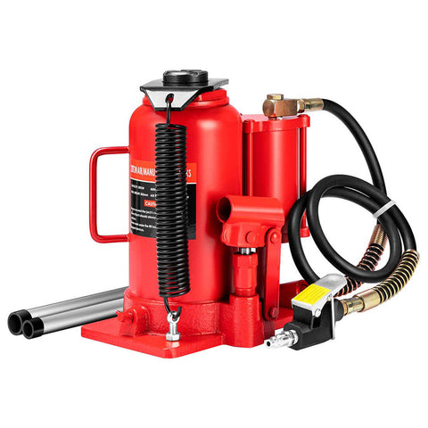 SPECSTAR Pneumatic Air Hydraulic Bottle Jack with Manual Hand Pump 20 Ton Heavy Duty Auto Truck Travel Trailer Repair Lift Red