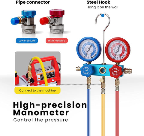 VIVOHOME 1/4 HP 3.5CFM Single Stage Rotary Vane Air Vacuum Pump and AC Manifold Gauge Set Kit with Thermometer