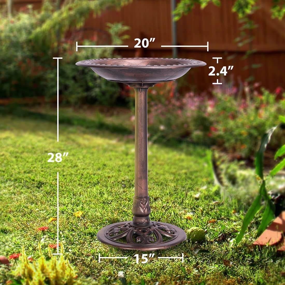 VIVOHOME 28 Inch Height Polyresin Lightweight Antique Outdoor Garden Bird Bath Bronze