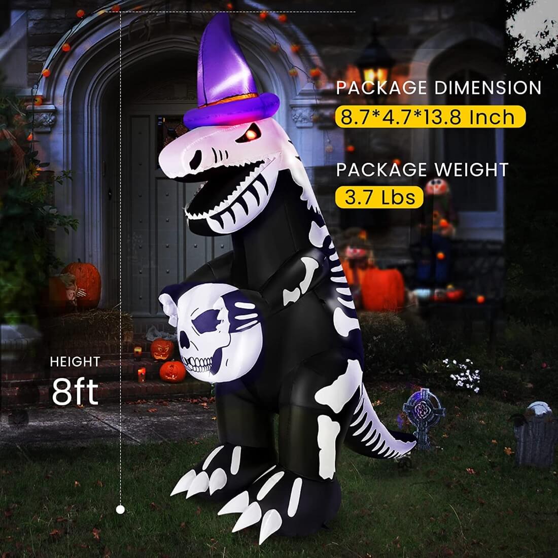 VIVOHOME 8ft Height Halloween Inflatable Lighted Skeleton Dinosaur with Flickering Red Eyes and Speaker Blow up Outdoor Lawn Yard Decoration