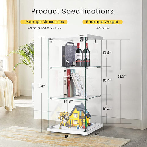 VIVOHOME Glass Countertop Display Showcase Cabinet Bookcase