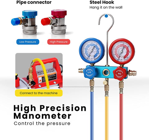 VIVOHOME  Air Vacuum Pump R134a AC Manifold Gauge  Kit 1/3 HP 4CFM Single Stage Rotary Vaneand with Leak Detector Carry Bag