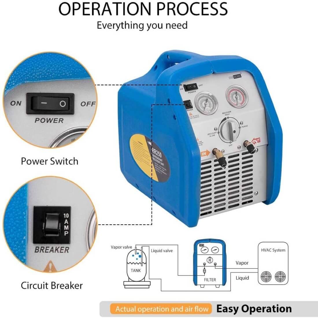 VIVOHOME Refrigerant Recovery Machine 110-120V AC 60Hz 3/4HP Single Cylinder