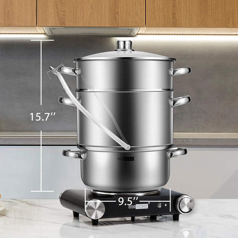 VIVOHOME 24cm 8.5Qt Stainless Steel Juice Steamer Extractor Fruit Vegetables Juicer Steamer Pot with Tempered Glass Lid, Hose, Clamp, Loop Handles