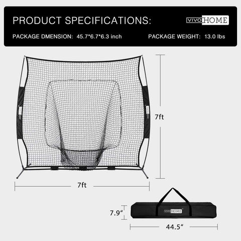 VIVOHOME 7 x 7 Feet Baseball Backstop Softball Practice Net with Strike Zone Target Tee and Carry Bag for Batting Hitting and Pitching