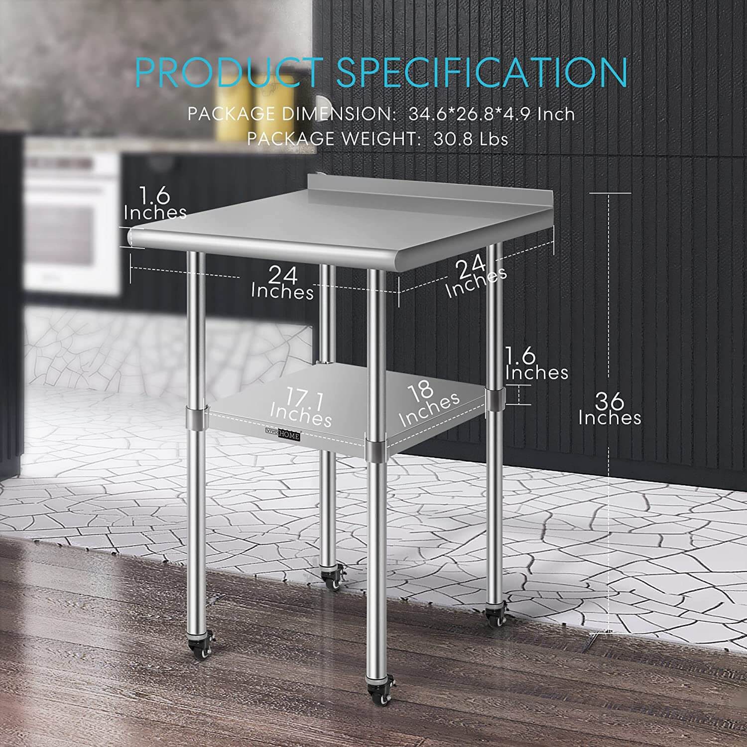 VIVOHOME Stainless Steel Work Table with Backsplash