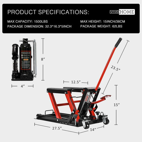 VIVOHOME Steel Hydraulic Motorcycle ATV Lift Jack Hoist Stand 1500 lbs