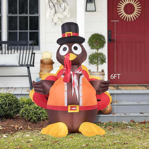  VIVOHOME 5ft Height Thanksgiving Inflatable LED Lighted Turkey with Hat Blow up Outdoor Lawn Yard Decoration