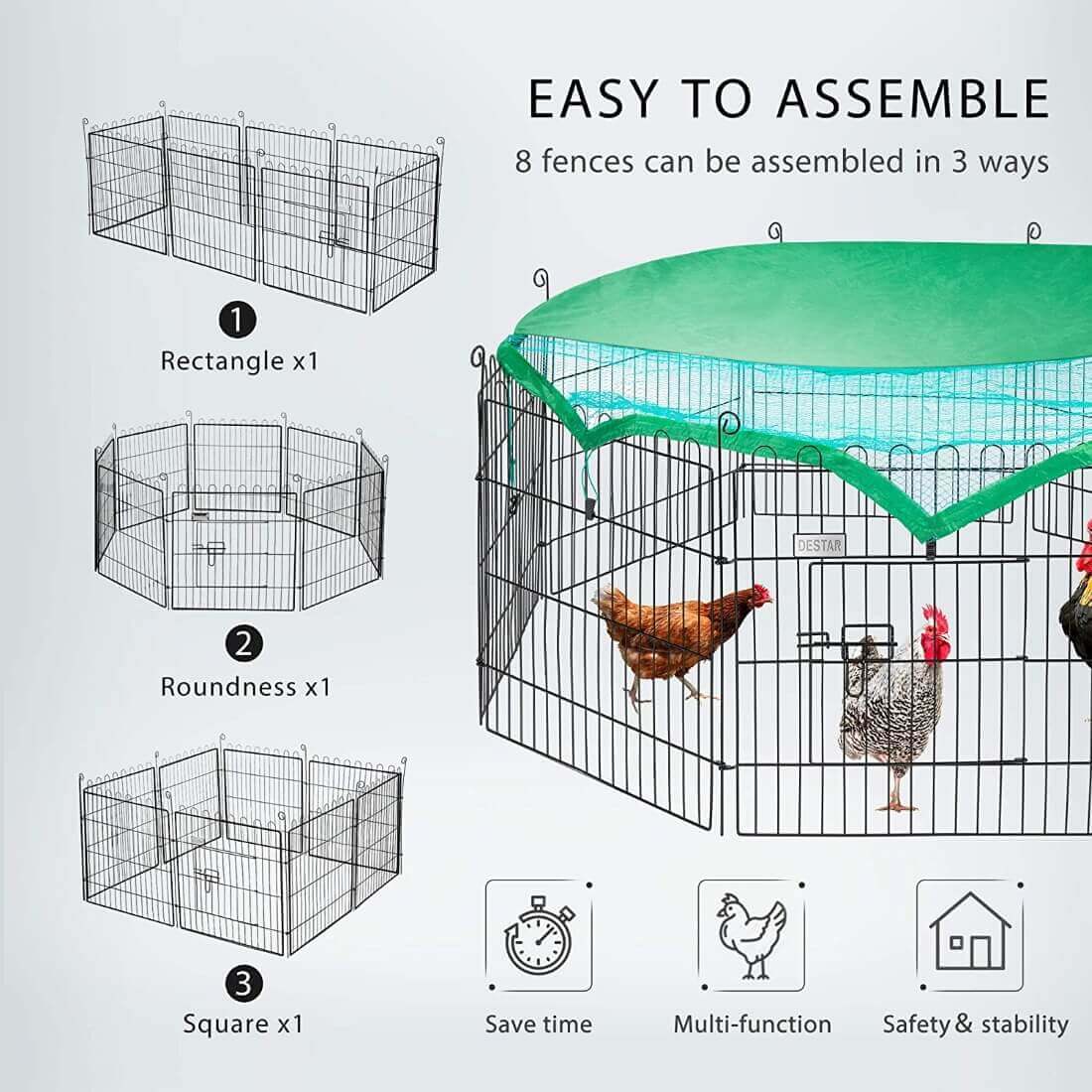  DEStar 8 Panel Foldable Outdoor Backyard Metal Coop Chicken Cage Enclosure Duck Rabbit Cat Crate Playpen Exercise Pen with Weather Proof Cover