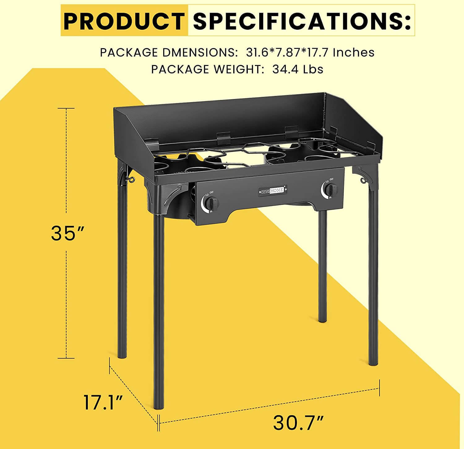 VIVOHOME Double Burner Stove, Heavy Duty Outdoor Dual Propane with Windscreen and Detachable Legs Stand for Camping Cookout, Max. 150,000 total BTU/hr