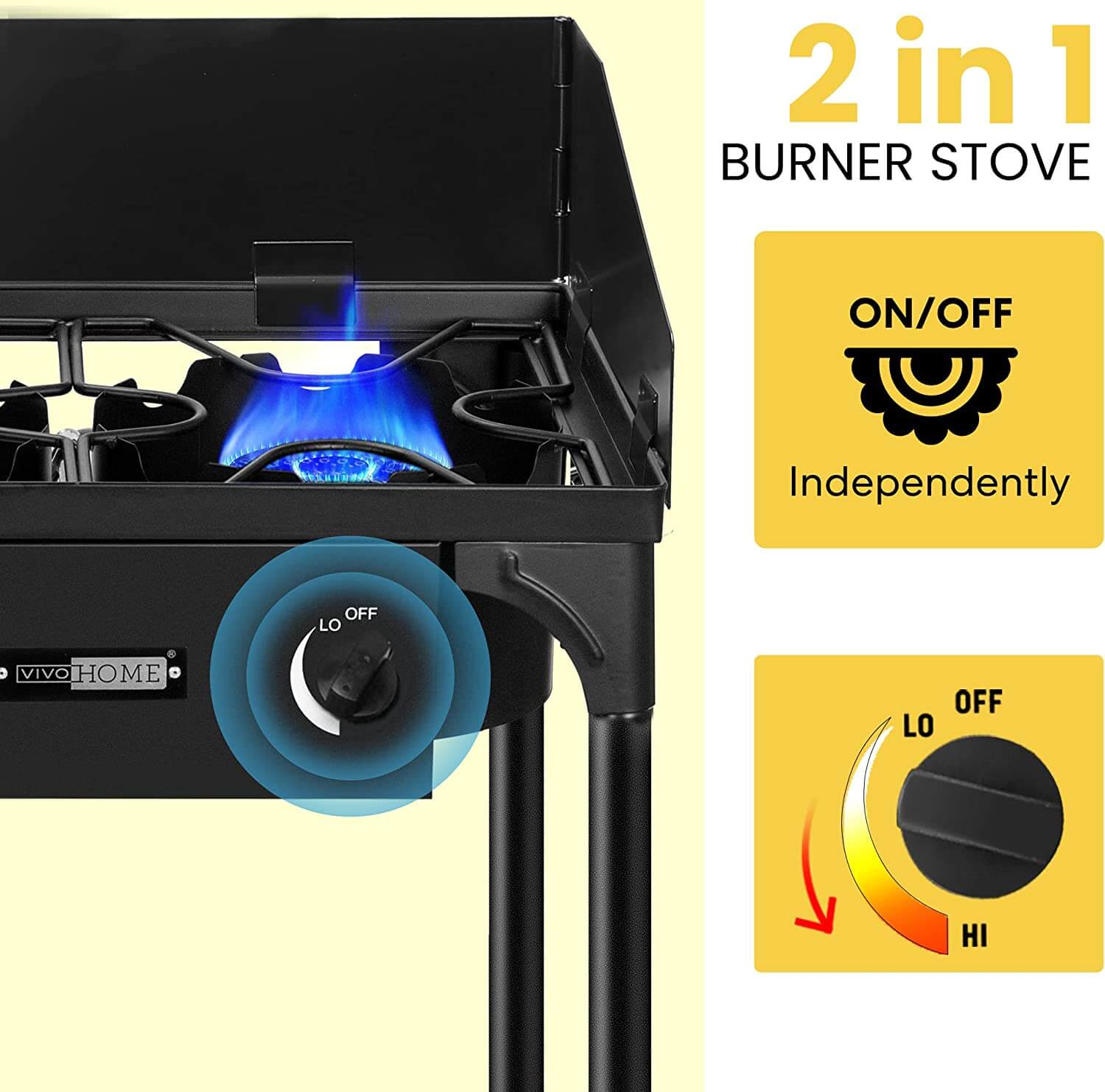 VIVOHOME Double Burner Stove, Heavy Duty Outdoor Dual Propane with Windscreen and Detachable Legs Stand for Camping Cookout, Max. 150,000 total BTU/hr